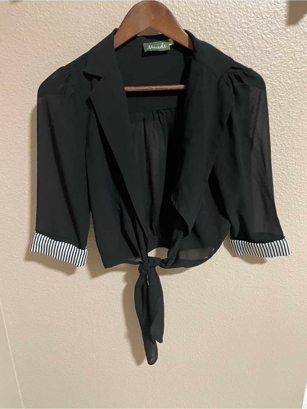 Maude Black Tie-Front Crop Blouse